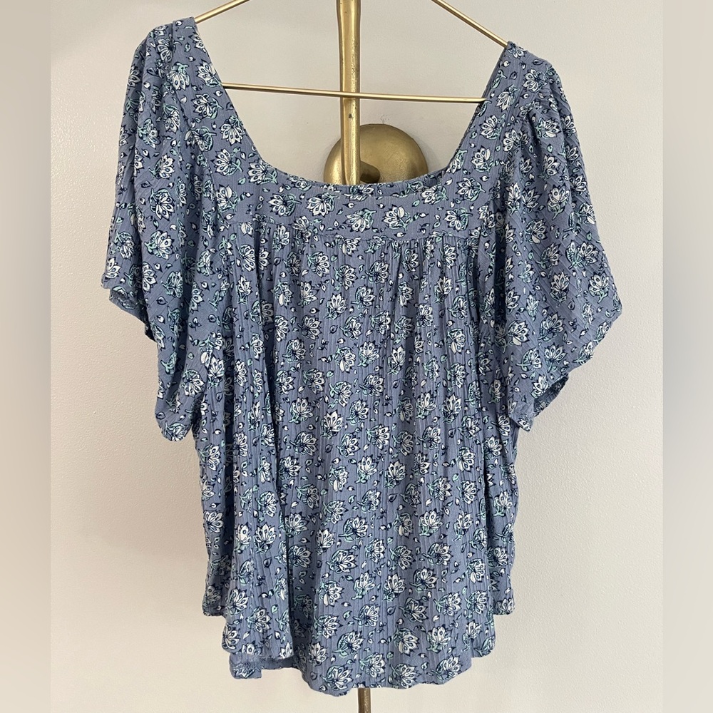Lucky Brand Blue bohemian cottagecore Floral Blouse L